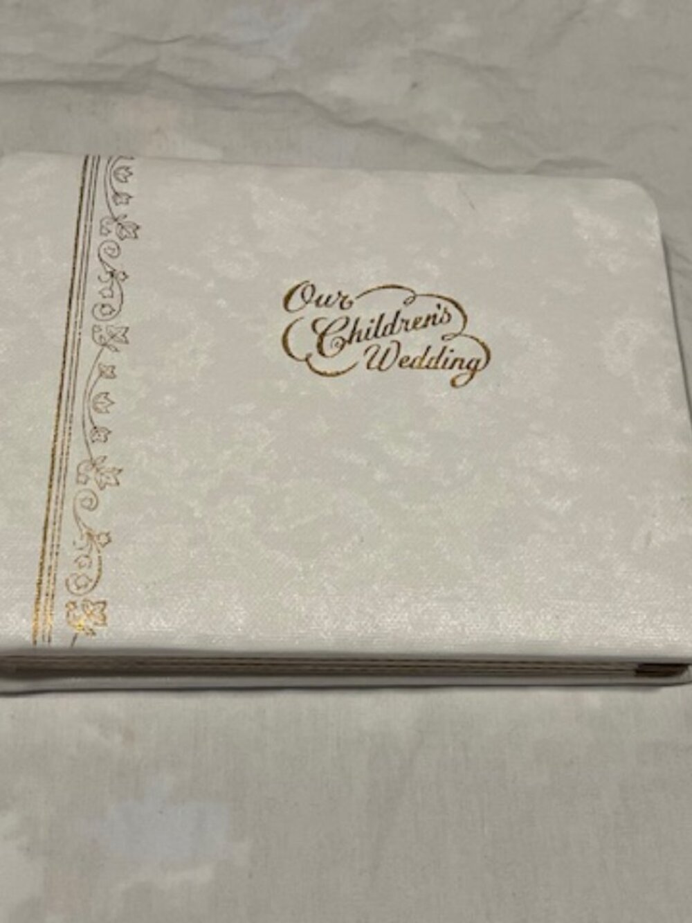 VTG 70's Our Children's Wedding Photo Album Floral White Textured w/Gold Script